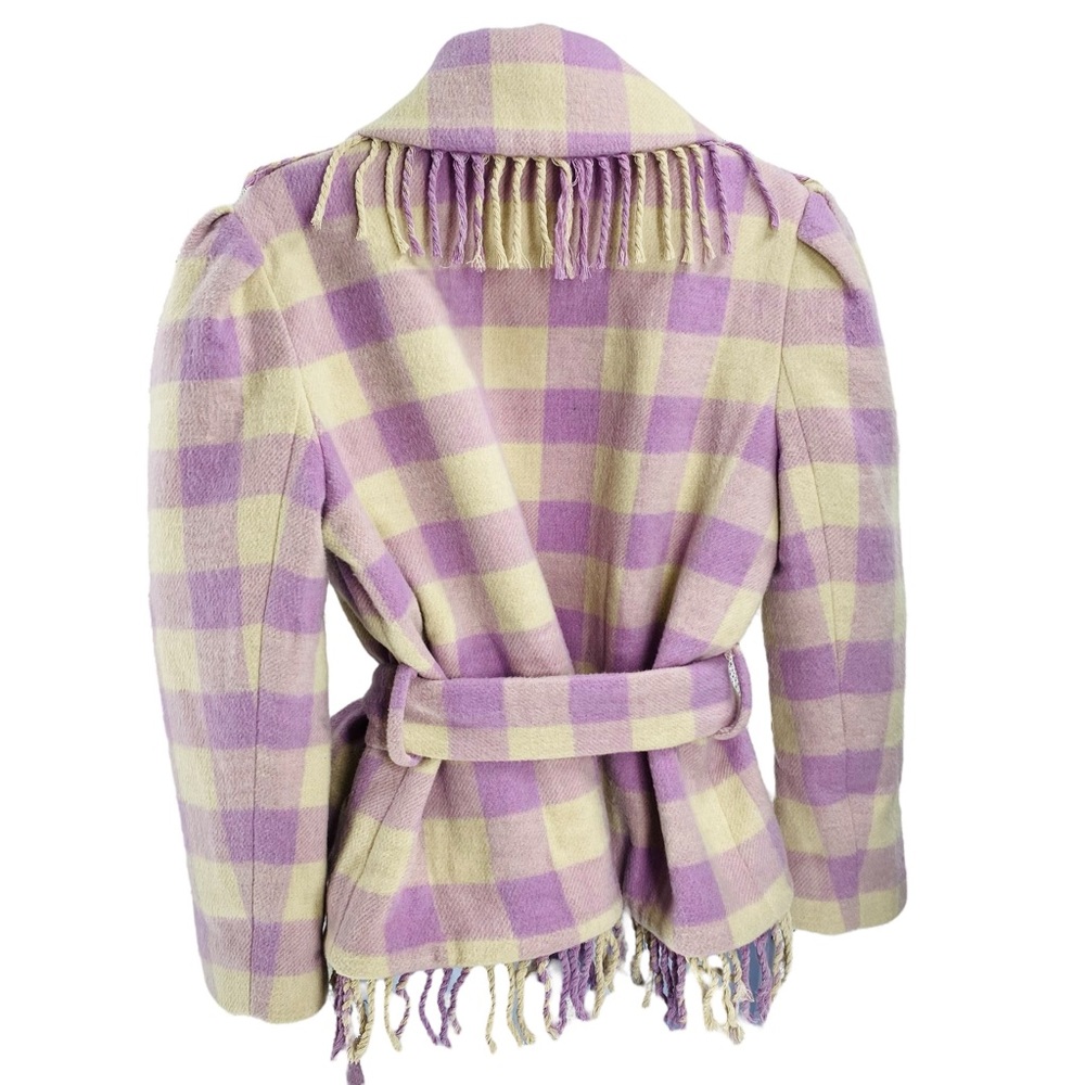 LoveShackFancy NEW Dumont Lilac Plaid Lace Fringe Wool Puff Sleeve Jacket Size S - Picture 2 of 8